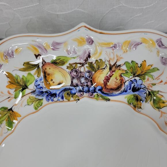 Vintage Italian Serving Platter Scallop Raised 13" White Floral Serving Plate - Picture 8 of 16
